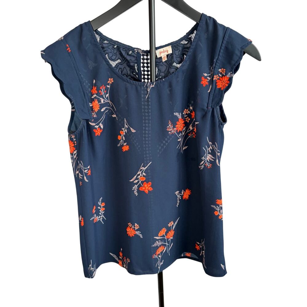 Pixley womens navy cap sleeve floral back embroidered lace.  Size XS. workwear